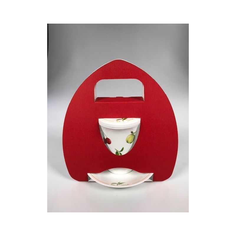 Teetasse  mit Unterteller und Deckel aus feinem Bon China Porzellan