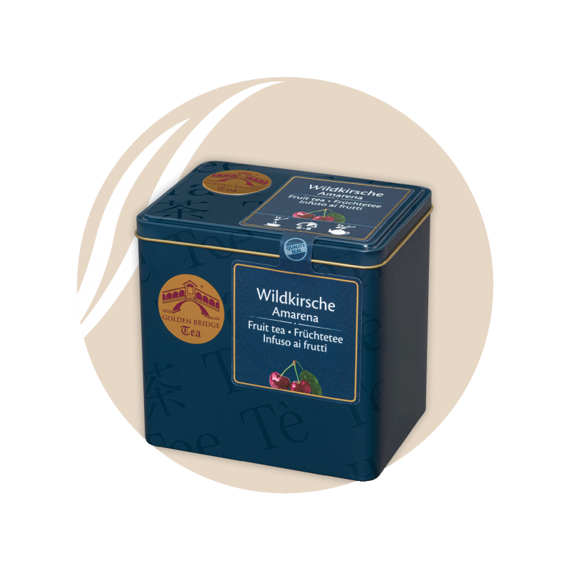 Wildkirsche glutenfrei- Tee in der Dose von Golden Bridge Tea aus Südtirol
